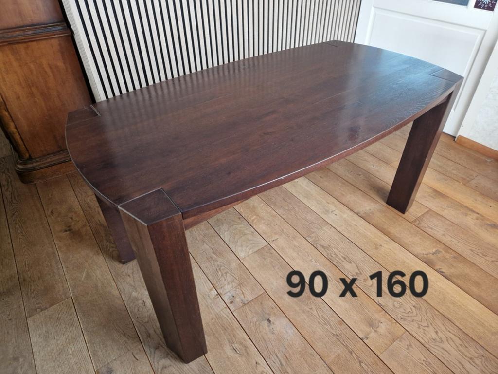 Eettafel donker teak, massief. 160 x 90 cm Deens ovaal., Teakhout, Zo goed als nieuw, Ovaal, 50 tot 100 cm