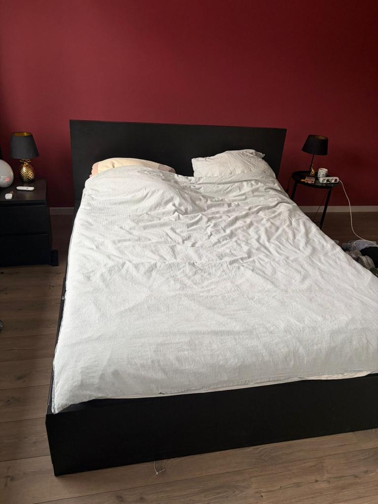 IKEA bed MALM 160x200 met 4 bedlades, Ophalen, Gebruikt, Zwart, Tweepersoons