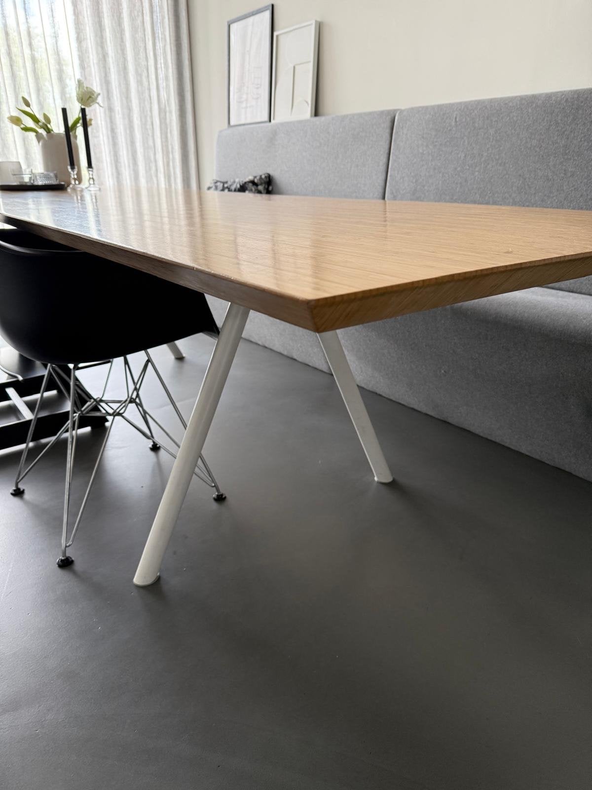 Moderne eettafel met bamboe blad en witte poten, Ophalen, Gebruikt, 200 cm of meer, 50 tot 100 cm