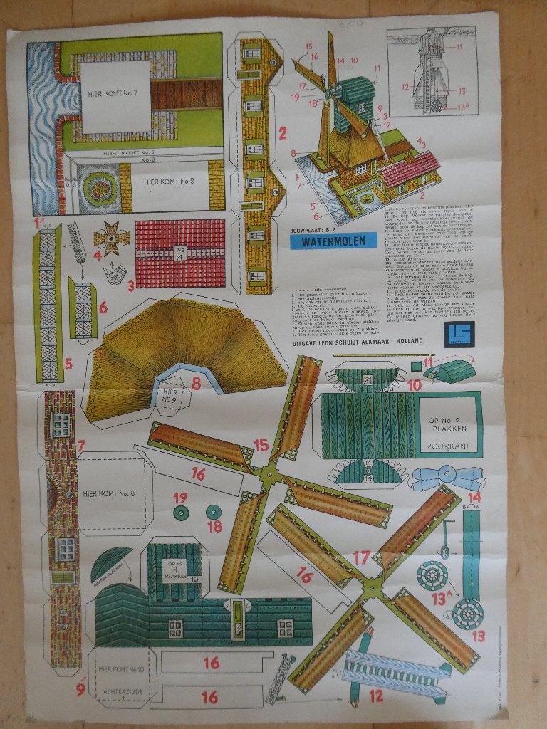 bouwplaat watermolen, Uitg. Léon Schijt, Alkmaar, Ophalen of Verzenden, Zo goed als nieuw, 1:50 tot 1:144