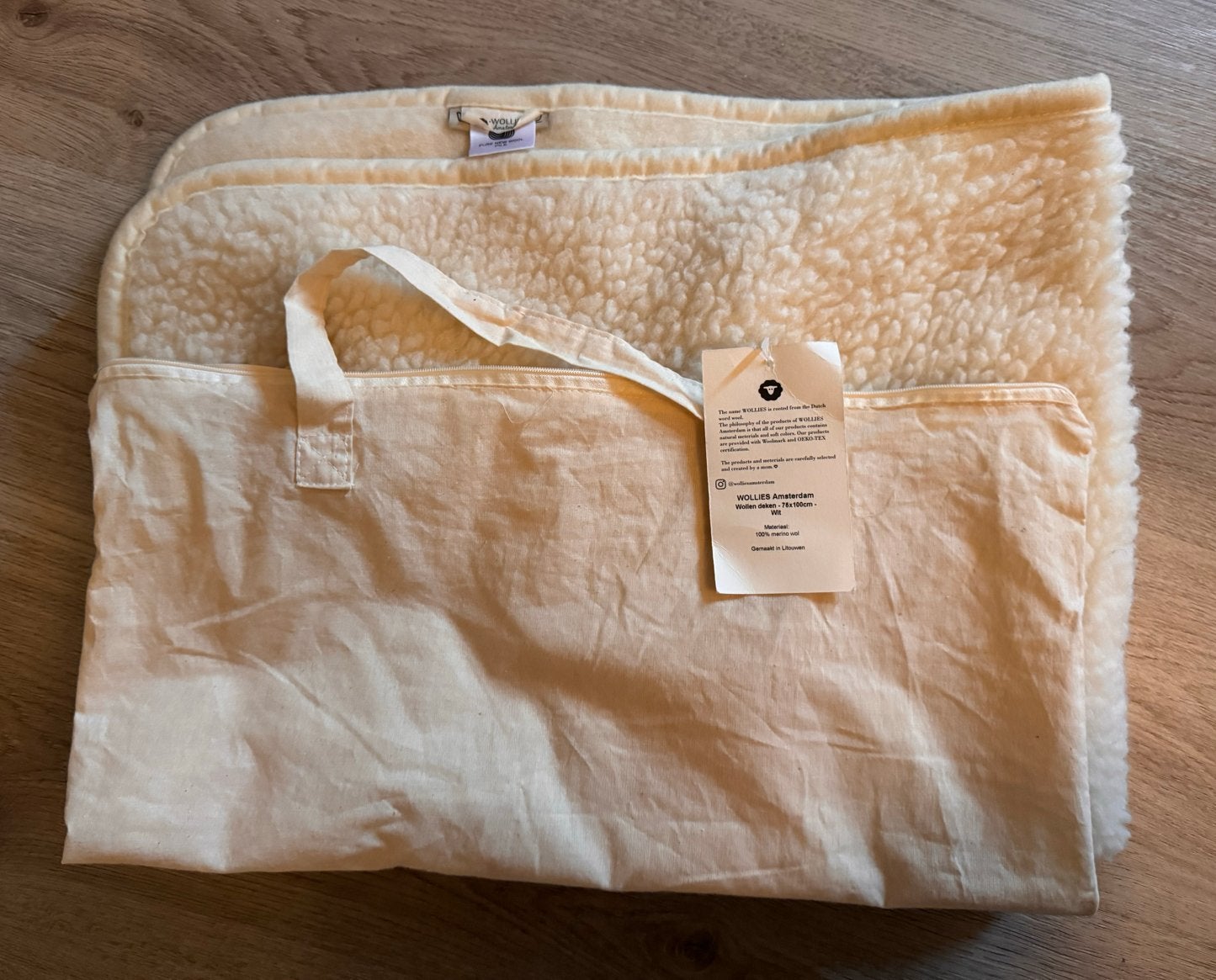 Wollies Amsterdam Merino Wollen Deken 75x100 cm, Temperatuurregulerend, Zo goed als nieuw, Wit, Deken
