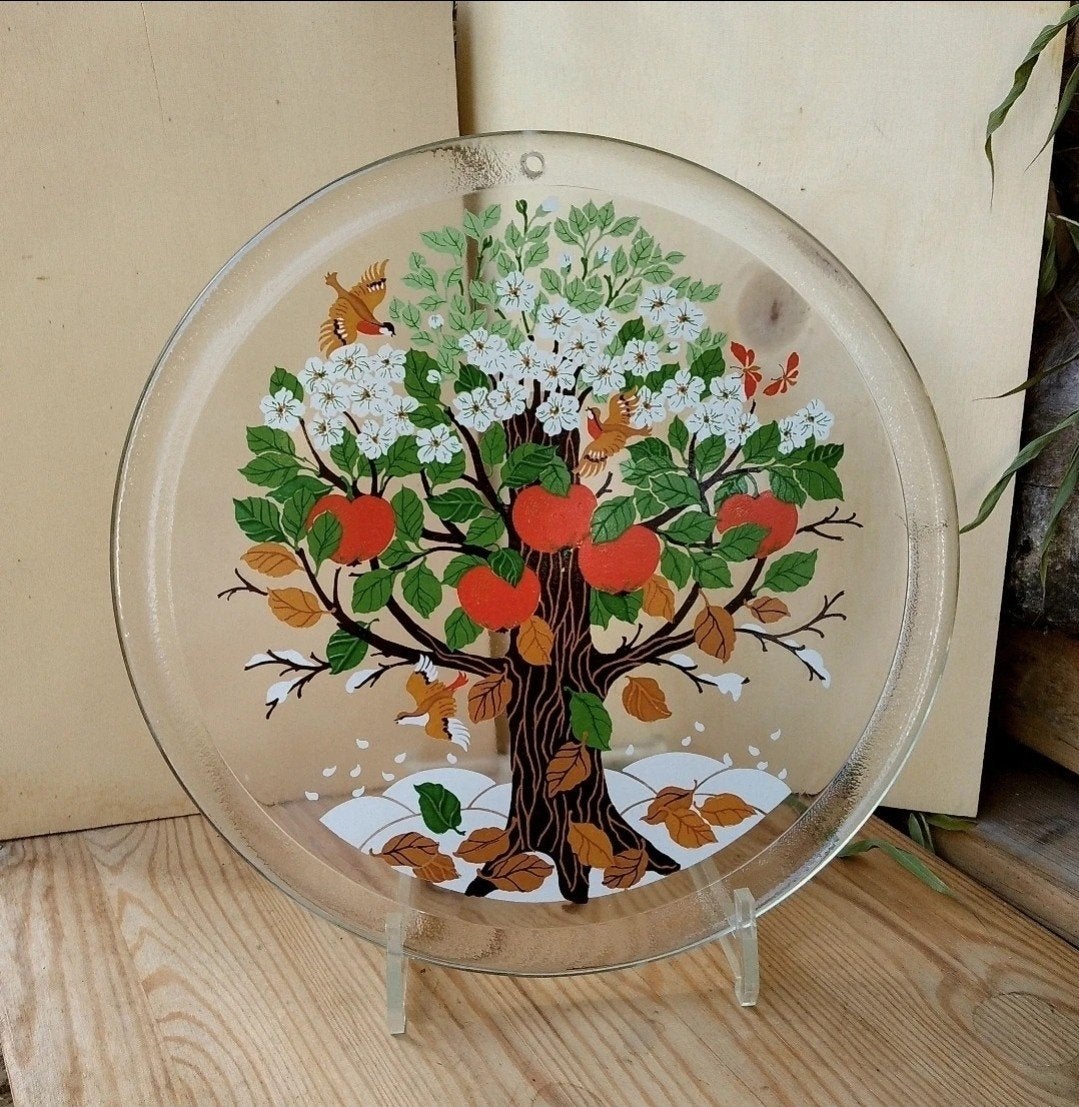 Decoratieve glasplaat 'Vier Jaargetijden' - 25 cm, Ophalen of Verzenden