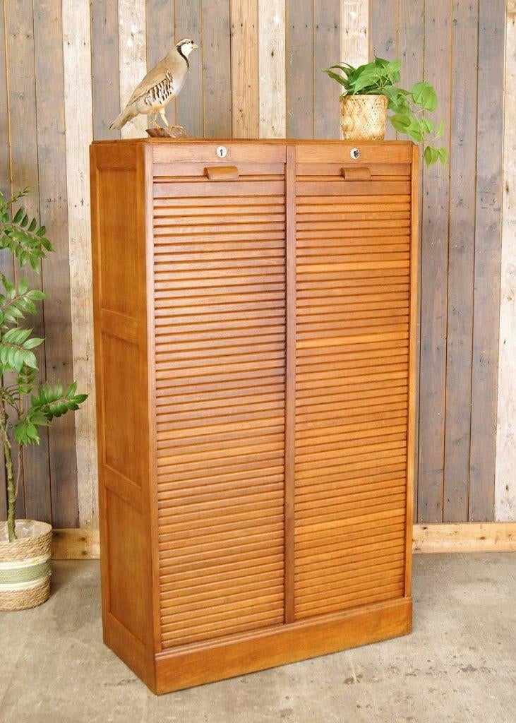 Oude brocante Franse dubbele roldeurkast - archiefkast, Ophalen, Gebruikt, --, 50 tot 100 cm