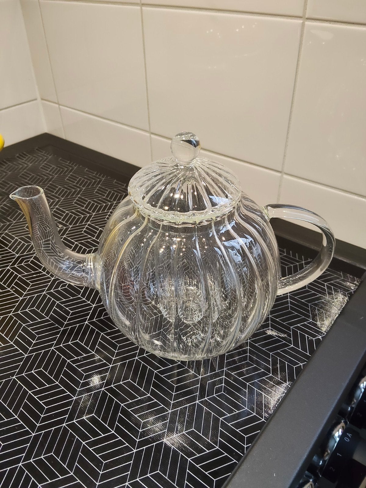 pompoen theepot, Ophalen of Verzenden, Glas, Zo goed als nieuw, Theepot