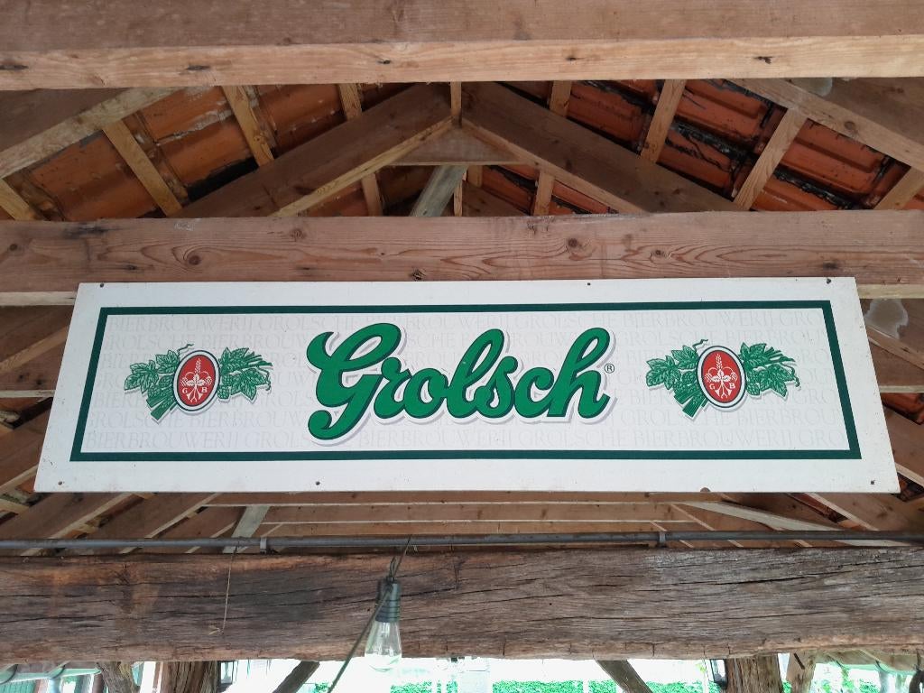 grolsch bord dubbelzijdig bedrukt, Ophalen, Gebruikt, Reclamebord
