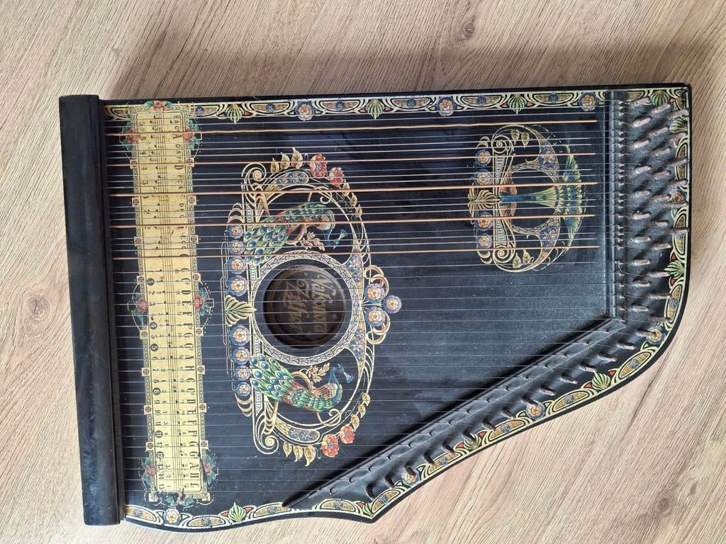 Vintage Autoharp / Citer met prachtige decoratie, Muziek en Instrumenten, Snaarinstrumenten | Overige, Ophalen of Verzenden, Gebruikt