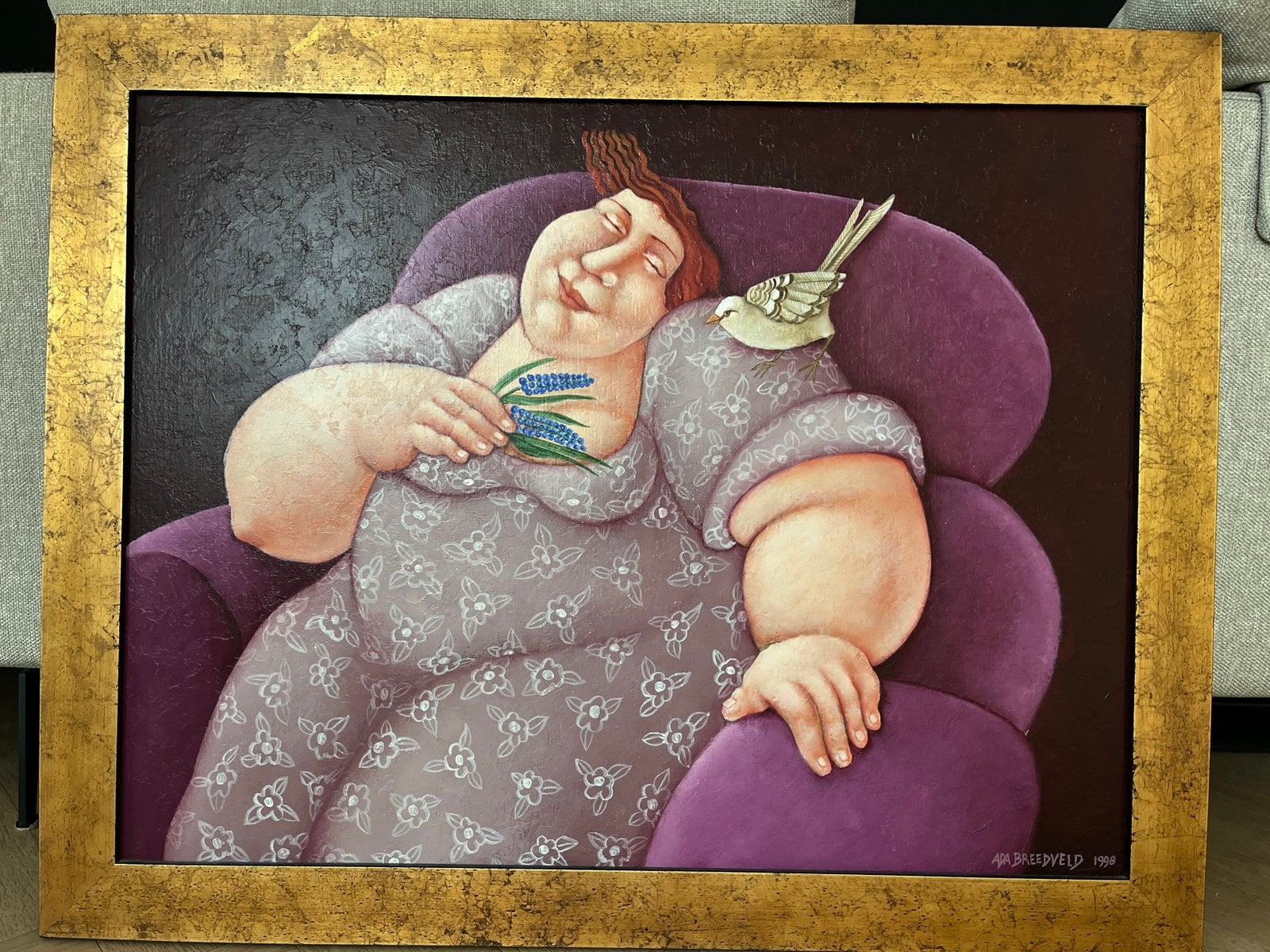 Schilderij Ada Breedveld -  “A Visit” 70x100, Antiek en Kunst, Ophalen, Figuren, Hout, Gesigneerd