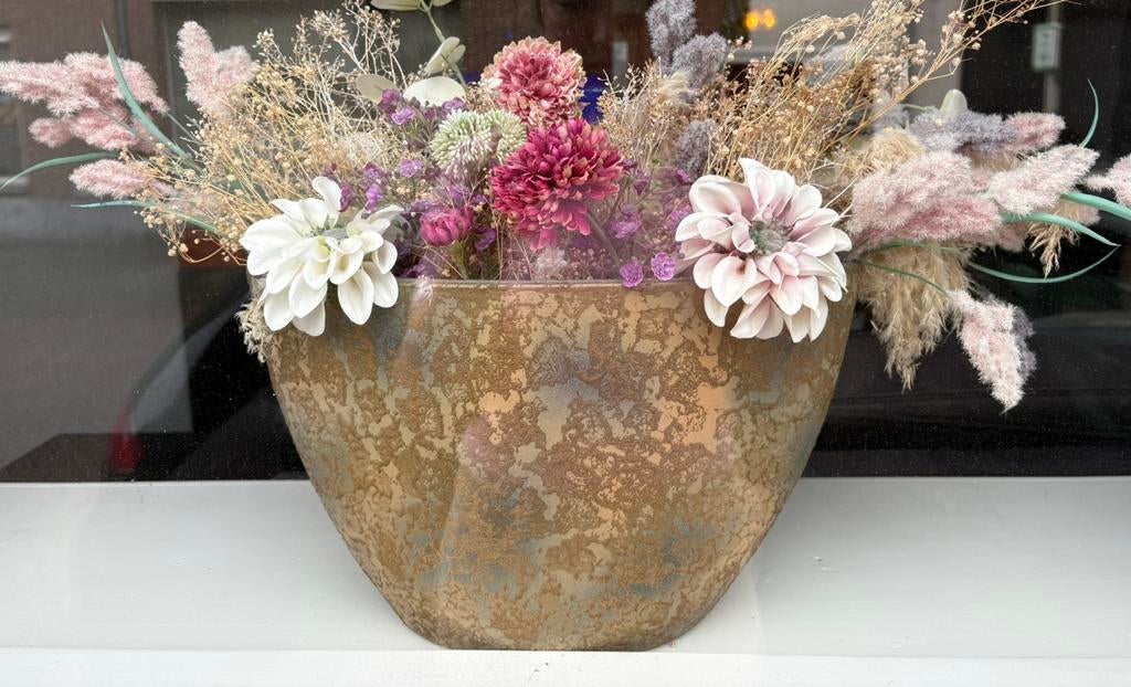 Bloempot mica decorations vaas, Rond, Ophalen of Verzenden, Zo goed als nieuw, Aardewerk
