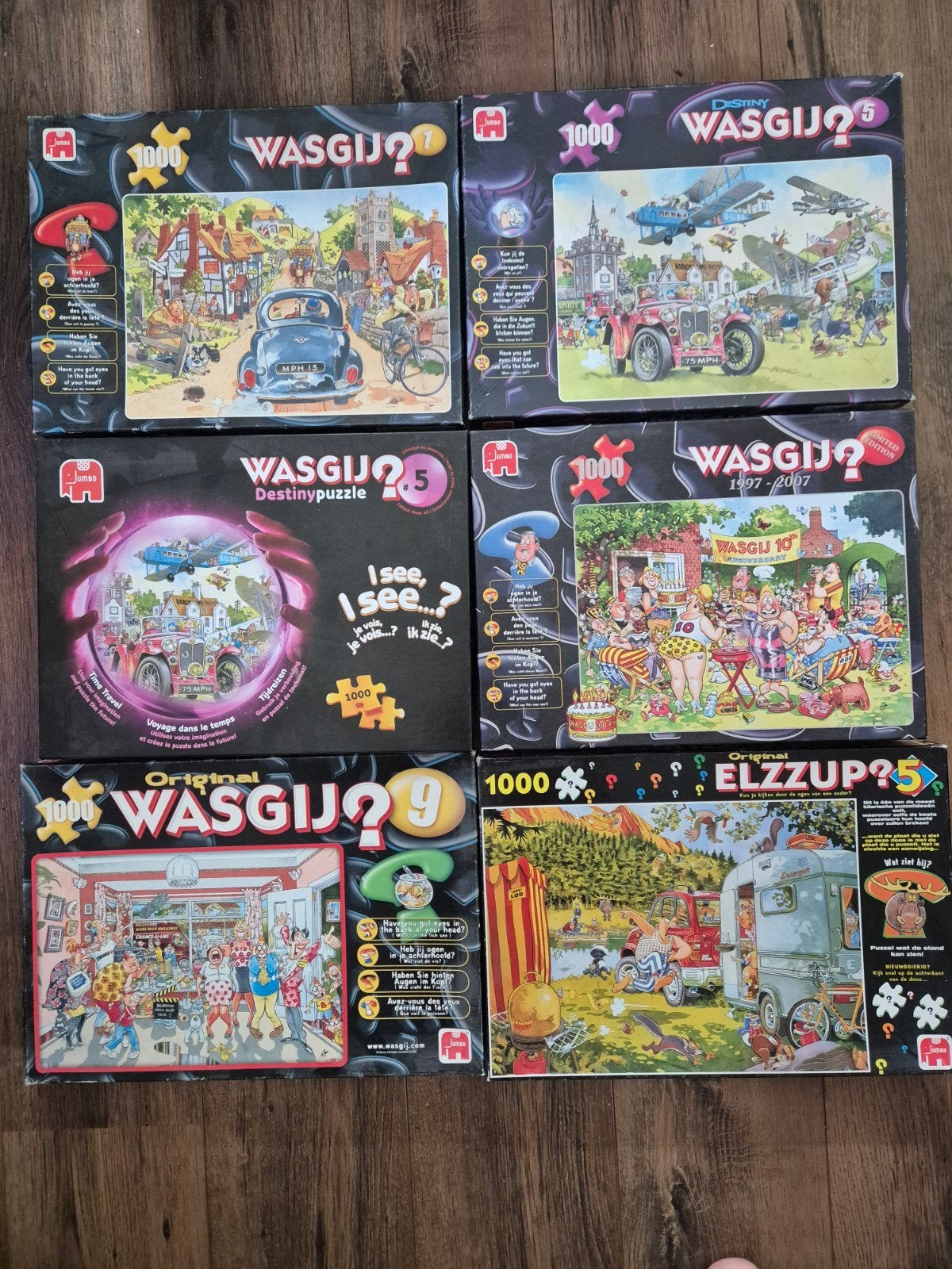 Te koop, Wasgij en Elzzup puzzels, één is dubbel., Ophalen of Verzenden, 500 t/m 1500 stukjes, Gebruikt, Legpuzzel