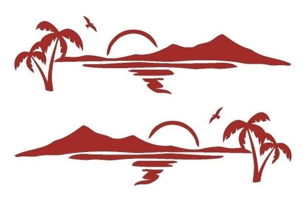 camper caravan auto bus sticker set palmenstrand, The River House, Info@theriverhouse.nl, Nieuw, Ophalen of Verzenden