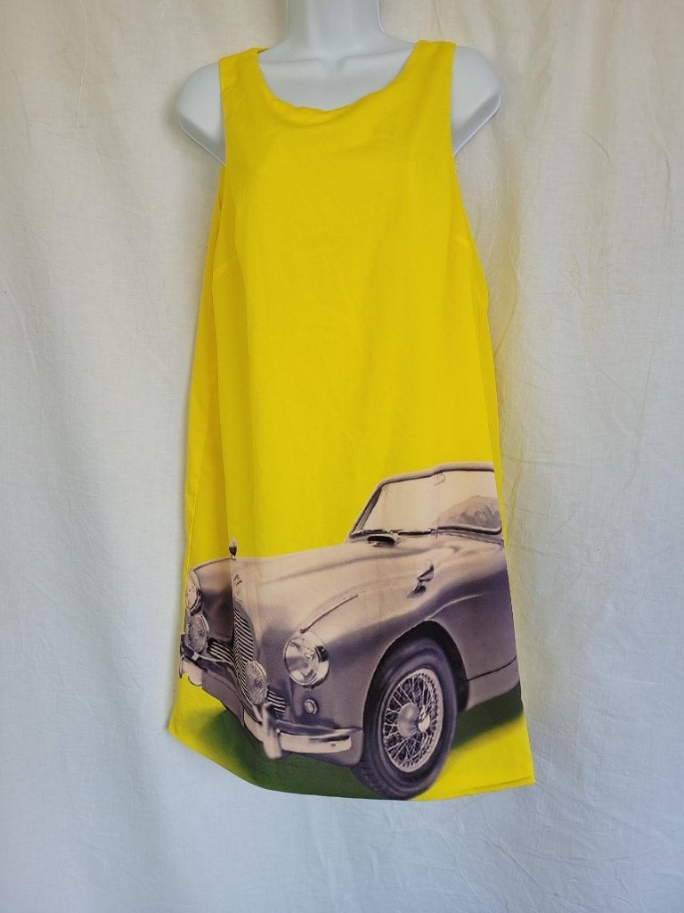 Gave gele jaren '60 model jurk met autoprint mt L merk Didi, Kleding | Dames, ., Geel, Maat 42/44 (L), Ophalen of Verzenden