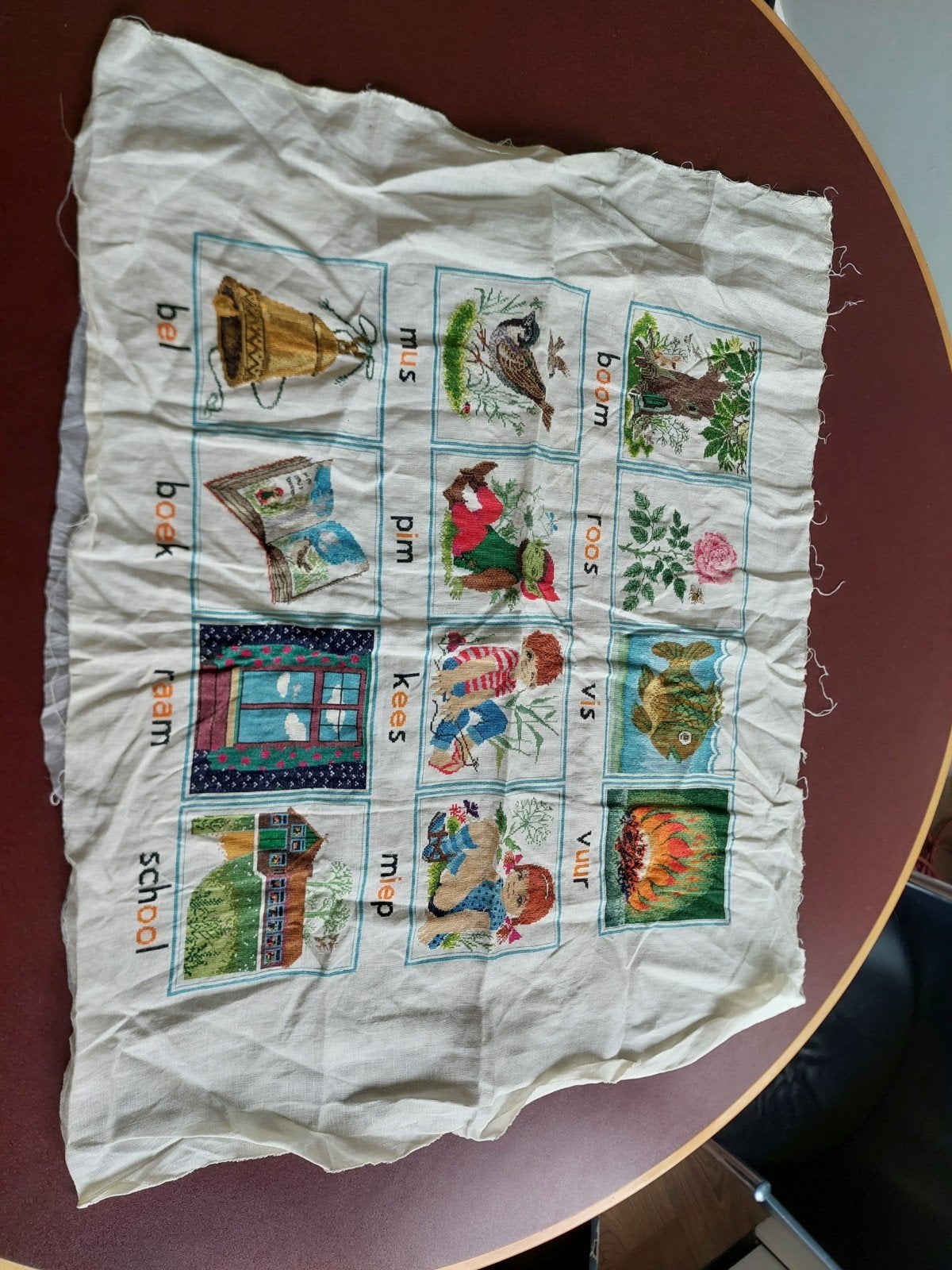 geborduurde lap boom-roos-vis, Ophalen of Verzenden