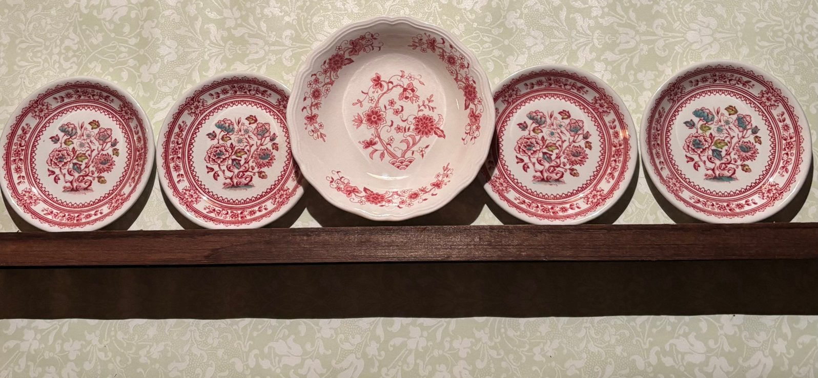 4x vintage petit-fourbordje Wood & Sons + schaaltje samen:, Ophalen of Verzenden, Overige stijlen, Bord(en)