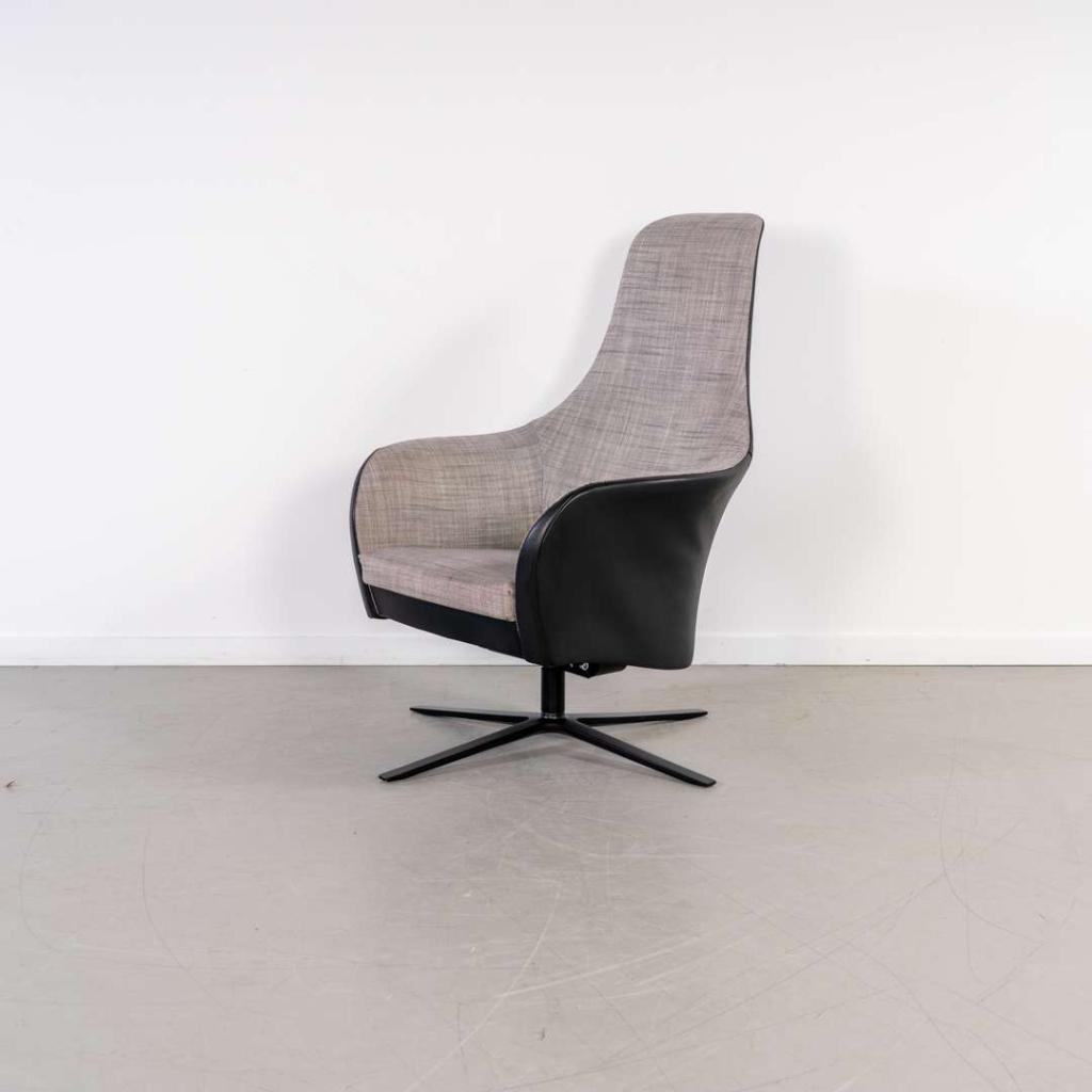 2x Montis Marvin Relaxfauteuil Grijs Stof + Zwart Leer