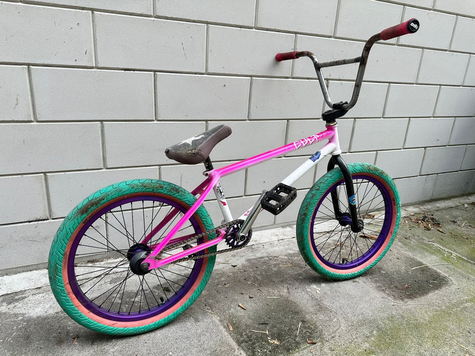 Cult BMX fiets - Roze/Wit met Groene banden, Ophalen, Gebruikt, Staal, Velgrem
