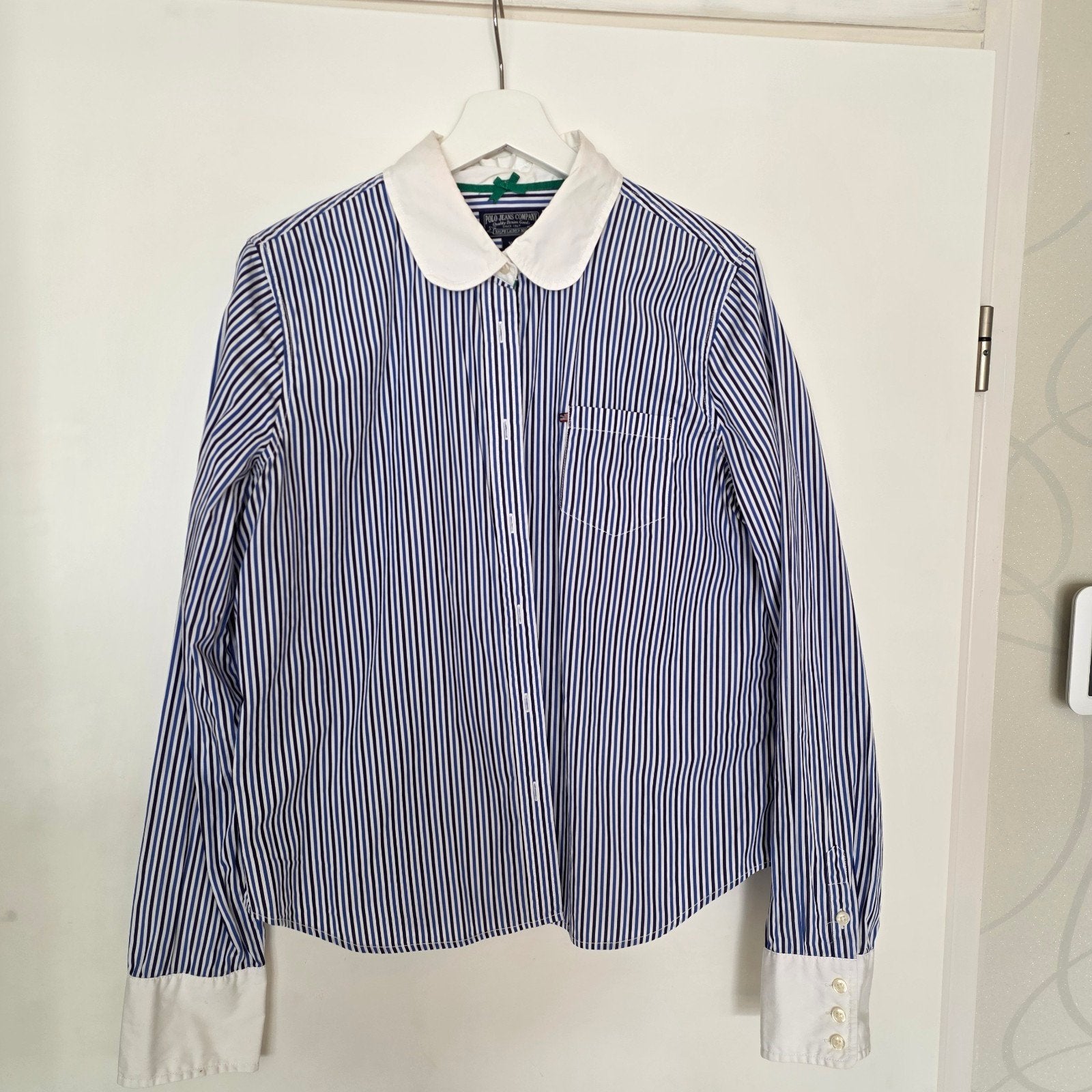 Ralph Lauren Polo Blouse Blauw/Wit Maat XL, Ophalen of Verzenden