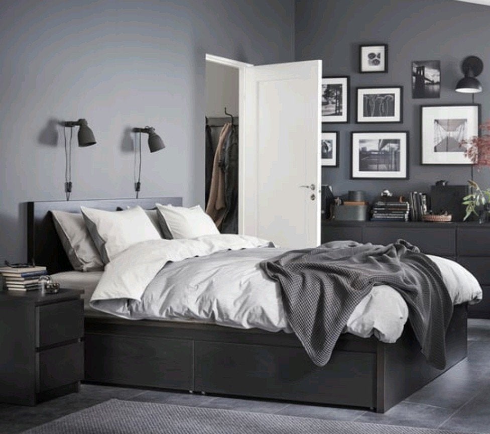 ikea malm zwart bed 140x200 met Lattenbodem en 4 laden Zgan, Ophalen, Zwart, Tweepersoons, 140 cm