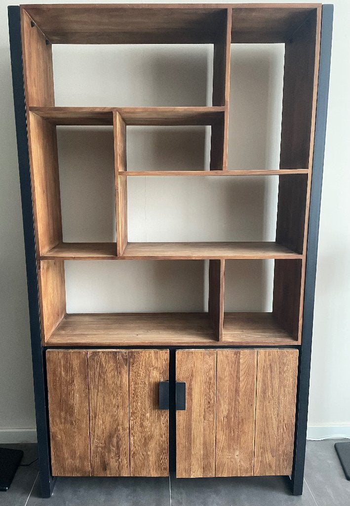 D-Bodhi Fendy Teakhouten Boekenkast / vakkenkast 150x200 cm, Ophalen, Met deur(en), 100 tot 150 cm, Teakhout