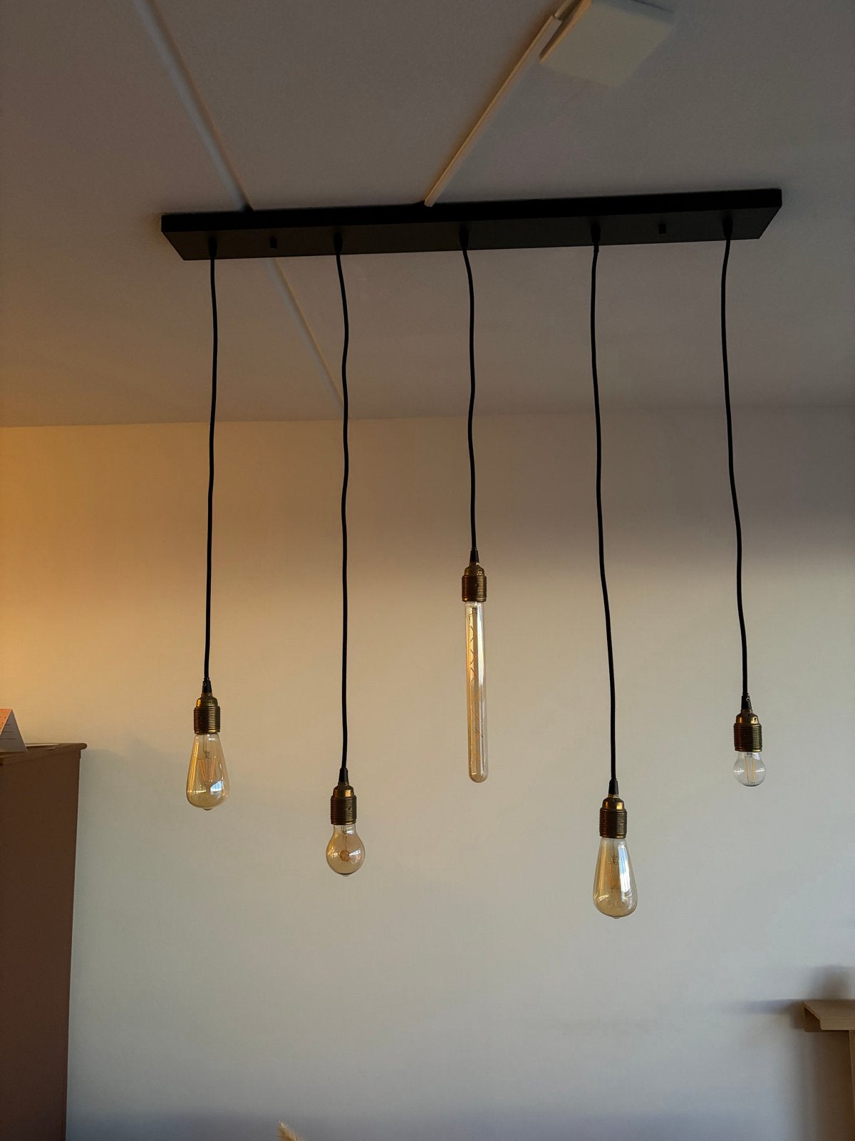 Zwarte hanglamp met 5 lichtpunten, incl. lampjes, Ophalen, Gebruikt, Metaal