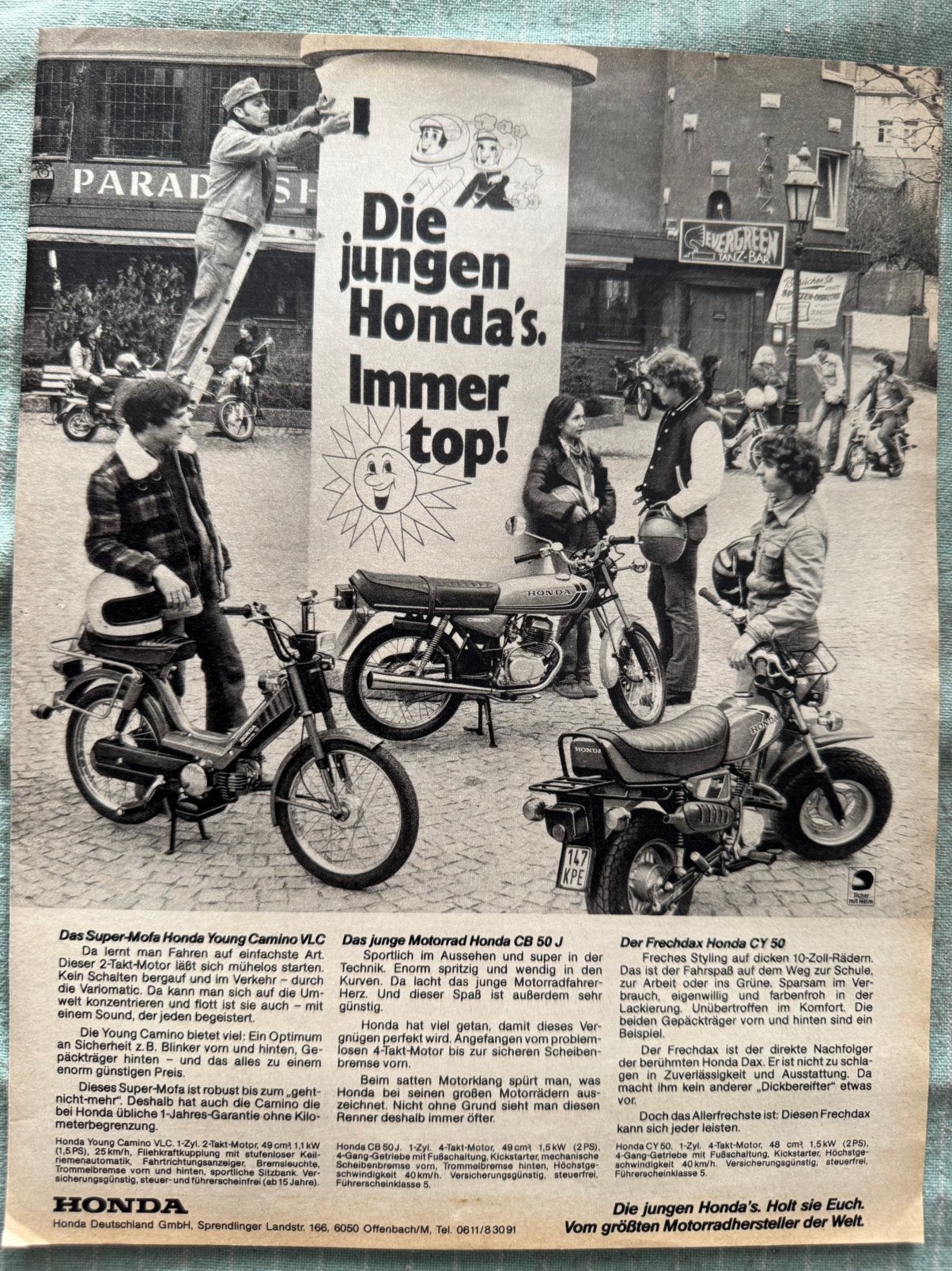 Advertentie Honda CB50J Camino en CY50, Verzamelen, Verzenden, Zo goed als nieuw