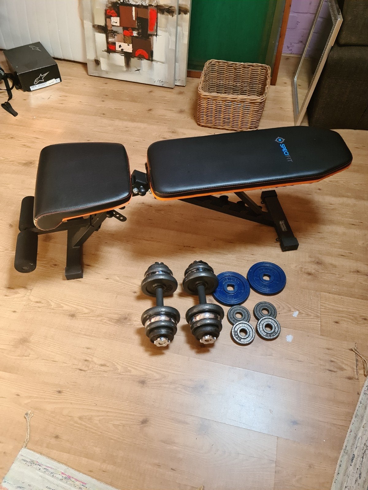 In goede staat fitness bank + metalen dumbells 17,5kg, Sport en Fitness, Fitnessmaterialen, Ophalen, Gebruikt, Fitnessbank