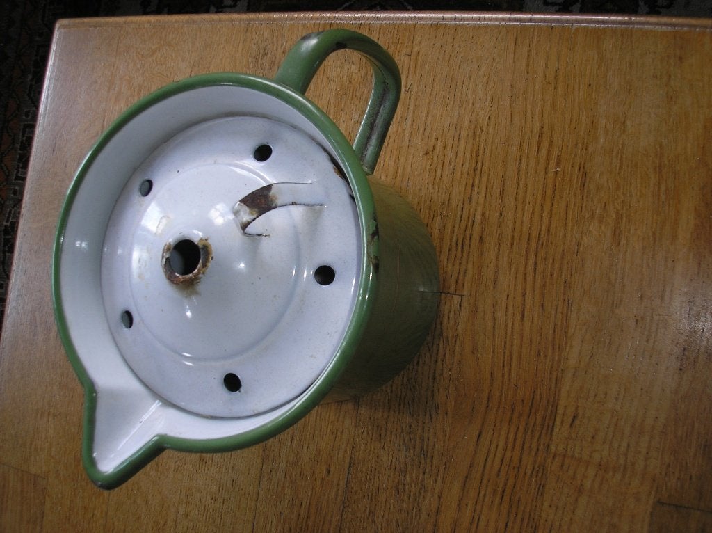 Emaille melkkoker groen / wit, Ophalen of Verzenden