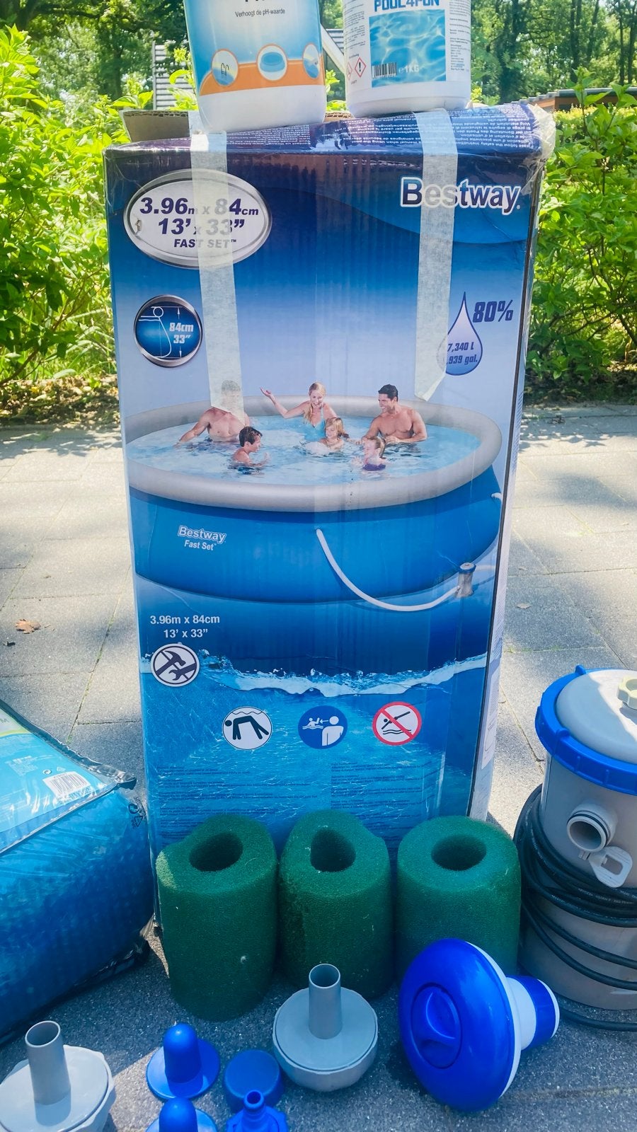 Bestway zwembad met accessoires, Ophalen, 80 tot 120 cm, Rond, 300 cm of meer