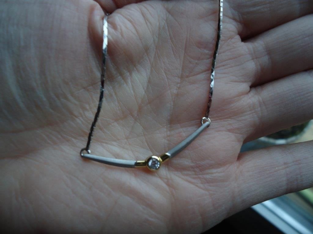 mooie echt zilveren ketting choker subtiel met goud gemerkt, Met kristal, Ophalen of Verzenden, Zo goed als nieuw, Zilver