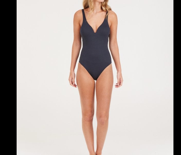 H&M Badpak - Donkerblauw geribbeld, Ophalen of Verzenden, Zo goed als nieuw, Blauw, Badpak
