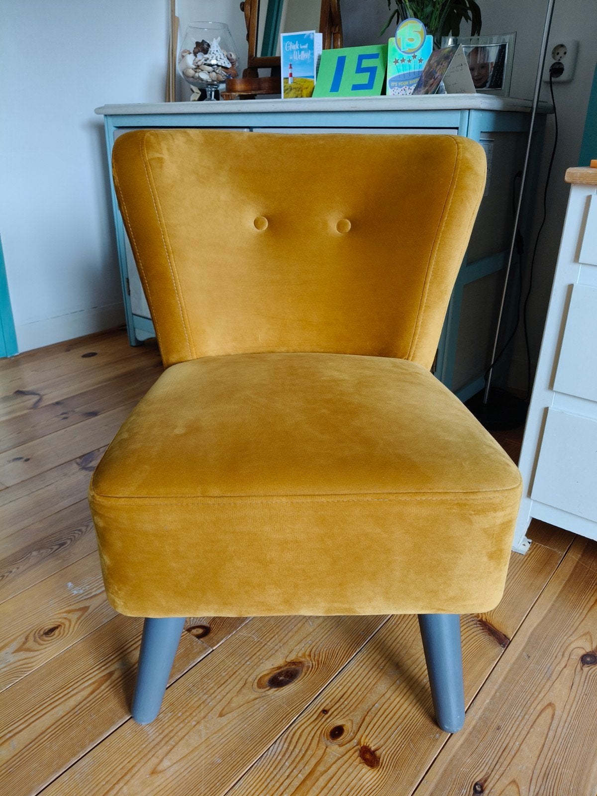 Stoeltje okergeel velours, Ophalen, Gebruikt, Overige kleuren, Stof