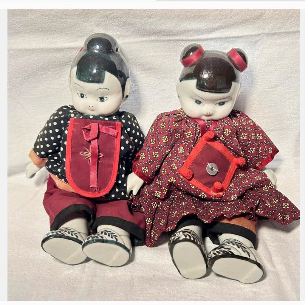 2 x oude antieke Japanse porseleinen poppen, prijs per stuk, Verzamelen, Poppen, Gebruikt, Ophalen of Verzenden, X, Pop