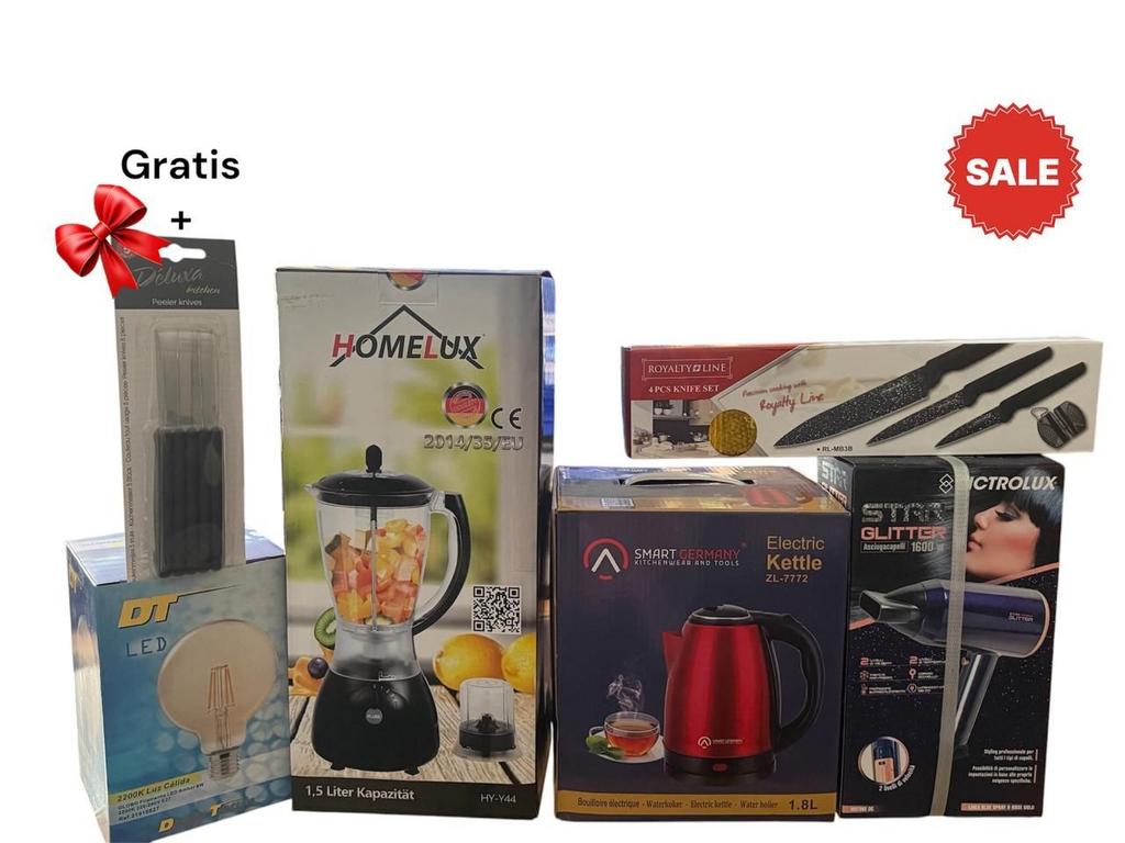 Keukenpakket: Blender, Waterkoker, Messenset, Föhn + Gratis, Ophalen, Overige typen, Kunststof, Nieuw