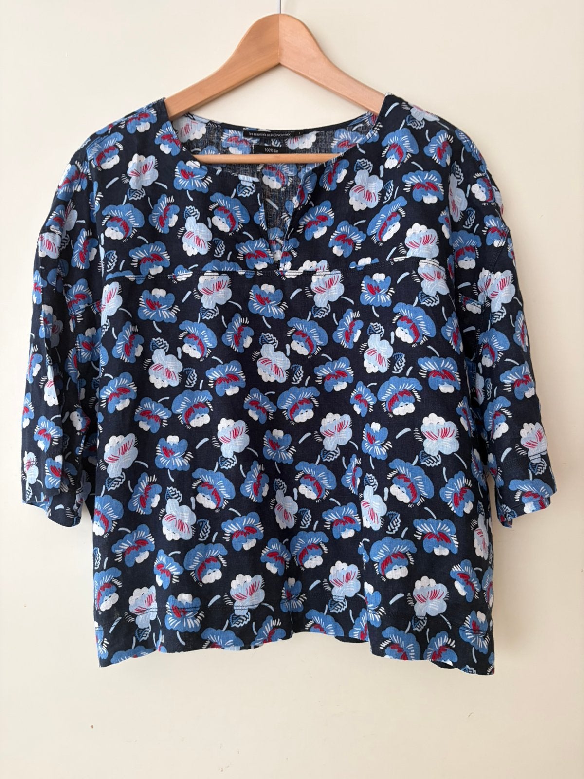 Monoprix linnen blouse, Kleding | Dames, Ophalen of Verzenden, Zo goed als nieuw, Maat 38/40 (M), Korte mouw