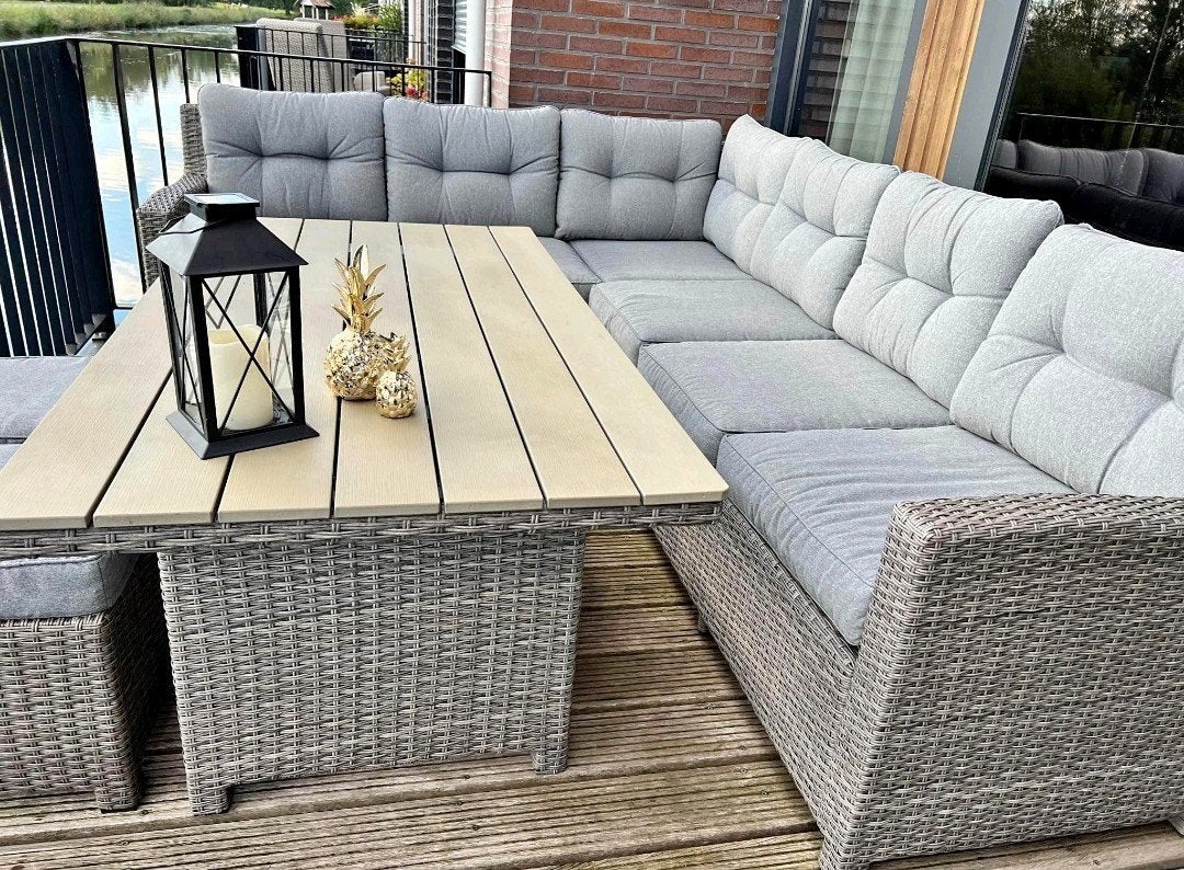 Loungeset beige, Ophalen, Rotan, Bank, Zo goed als nieuw