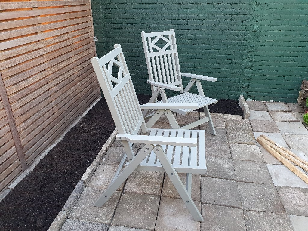 Twee houten tuinstoelen IKEA Bondholmen, Ophalen, Gebruikt, Hout, Verstelbaar
