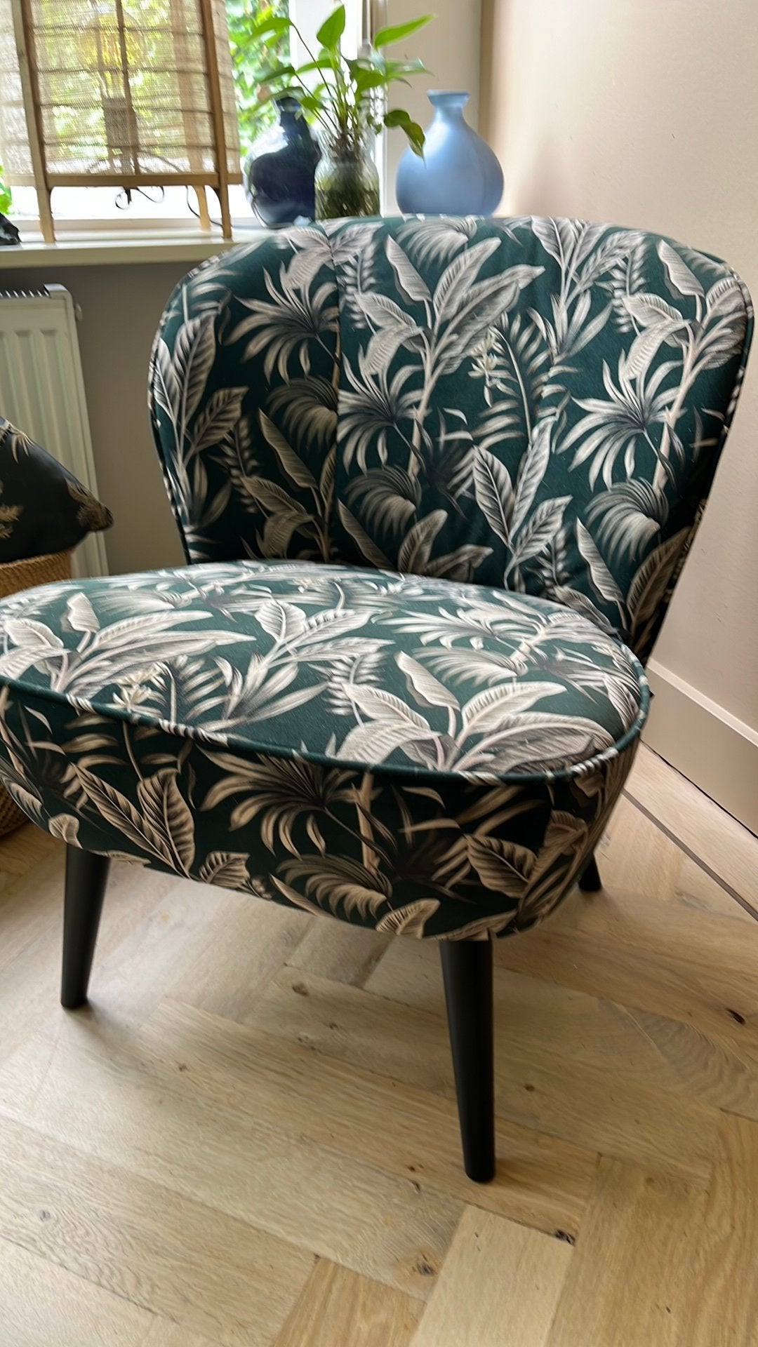 Kleine fauteuil, stoel, groen Woood, Huis en Inrichting, Ophalen of Verzenden, Gebruikt, Minder dan 75 cm, 50 tot 75 cm
