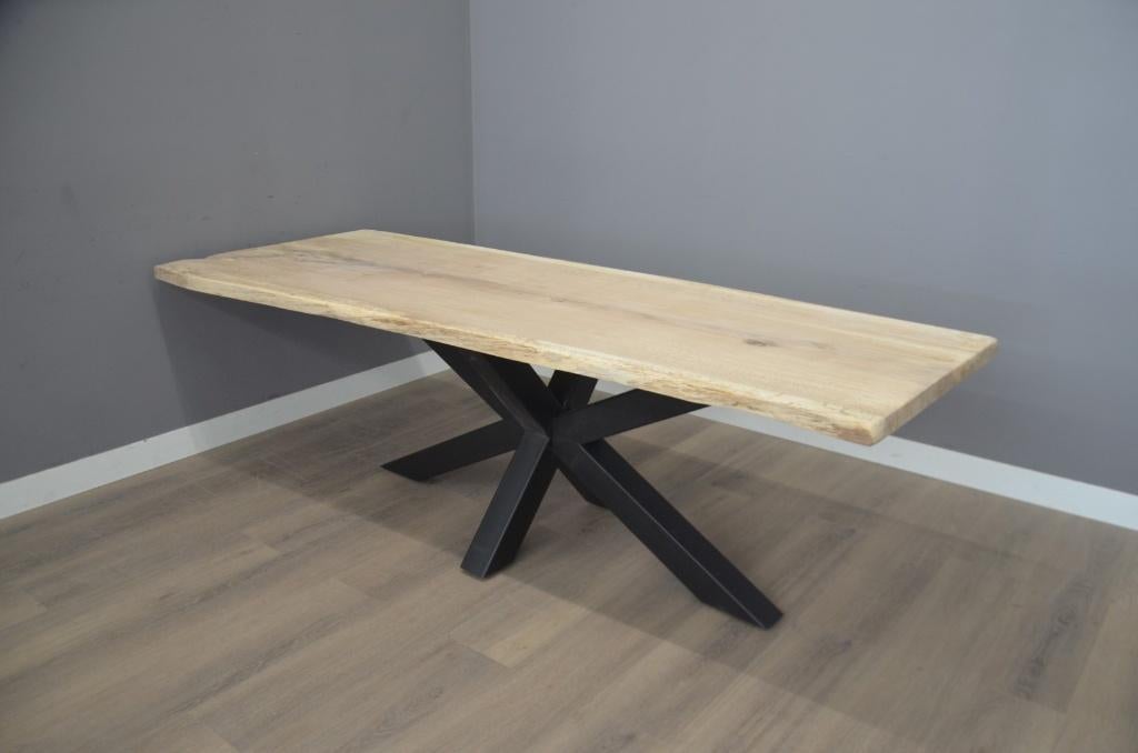 Industriële eiken boomstamtafel 250 cm, Verzenden, Nieuw, Hout