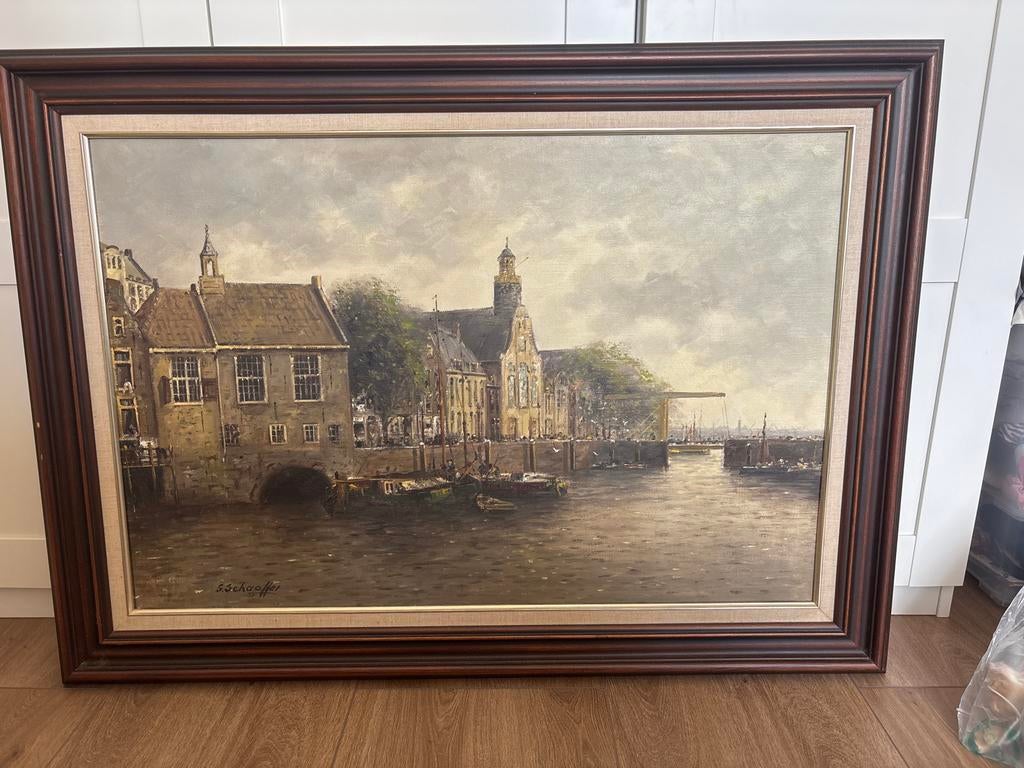 Zicht op Delfshaven - Schilderij Siem Schaefer, Ophalen