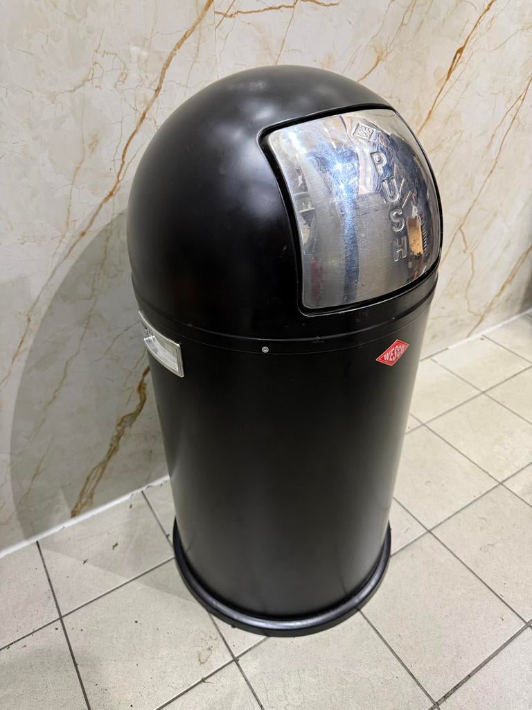 Wesco Pushboy 50L Prullenbak - Zwart met RVS klep, 40 liter of meer, Ophalen of Verzenden, Zo goed als nieuw, Metaal