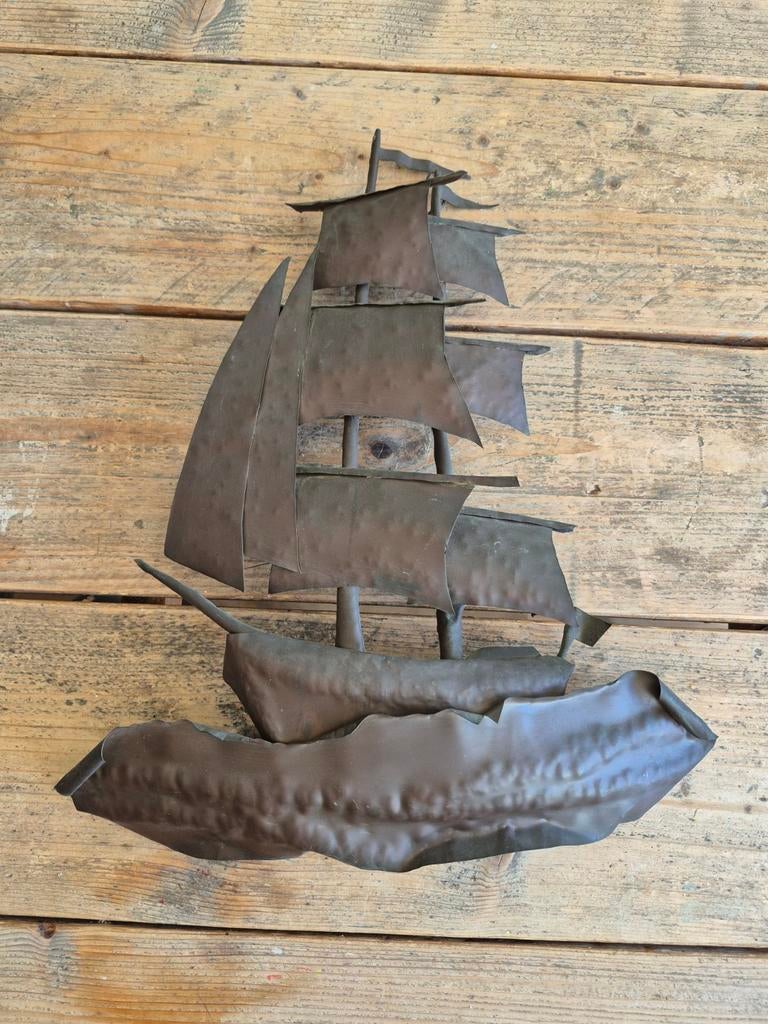 Vintage Metalen Zeilschip Wanddecoratie, Antiek en Kunst, Kunst | Beelden en Houtsnijwerken, Ophalen, Overige onderwerpen, Handgemaakt