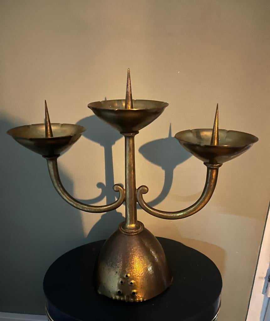 Mooie kandelaar 3 arms, Ophalen, Koper of Brons