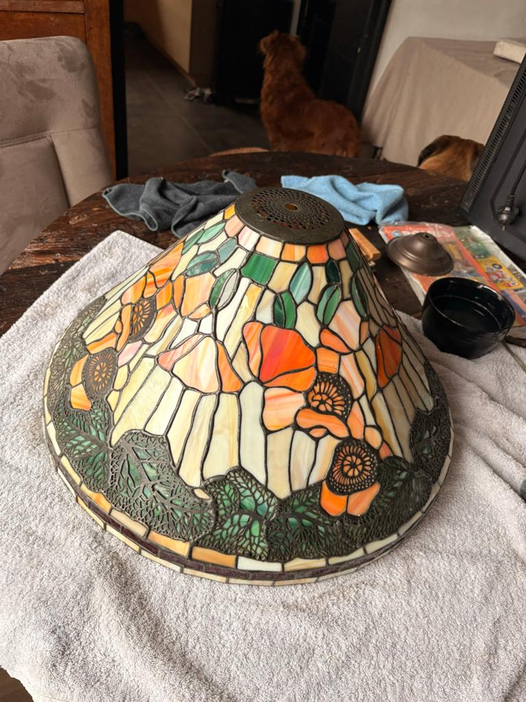 Tiffany Stijl Hanglamp met Oranje Papavers, Antiek en Kunst, Antiek | Lampen, Ophalen of Verzenden