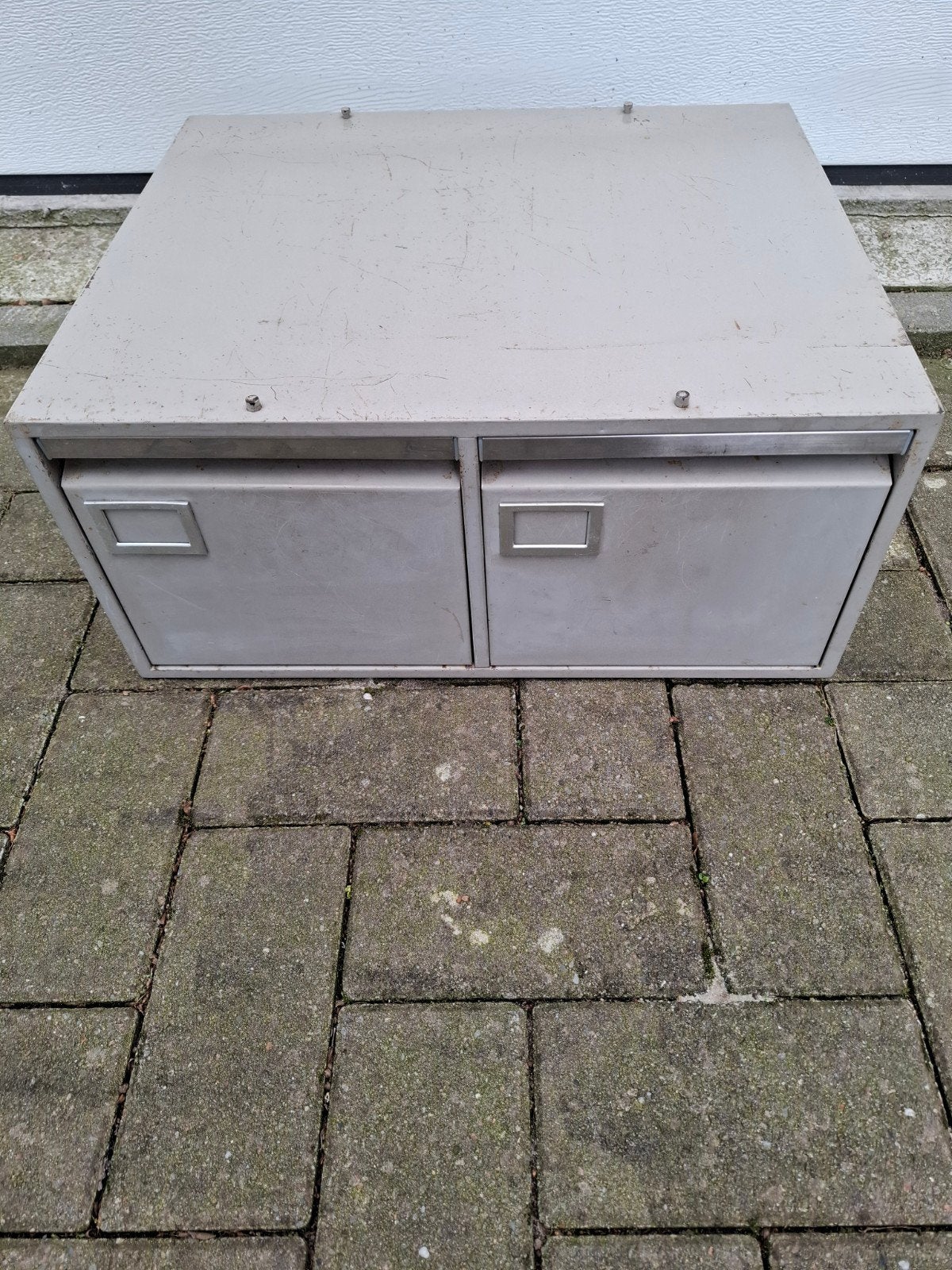 Vintage Metalen Dubbele Kaartenbak met 2 Laden, Ophalen