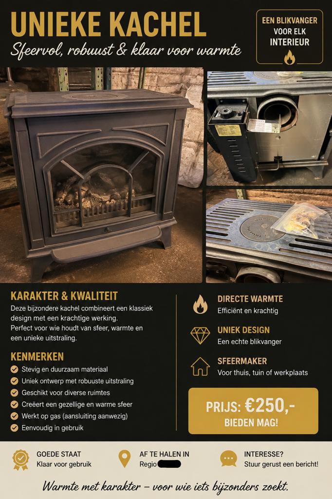 Unieke sfeerkachel / gaskachel in nette staat, Ophalen