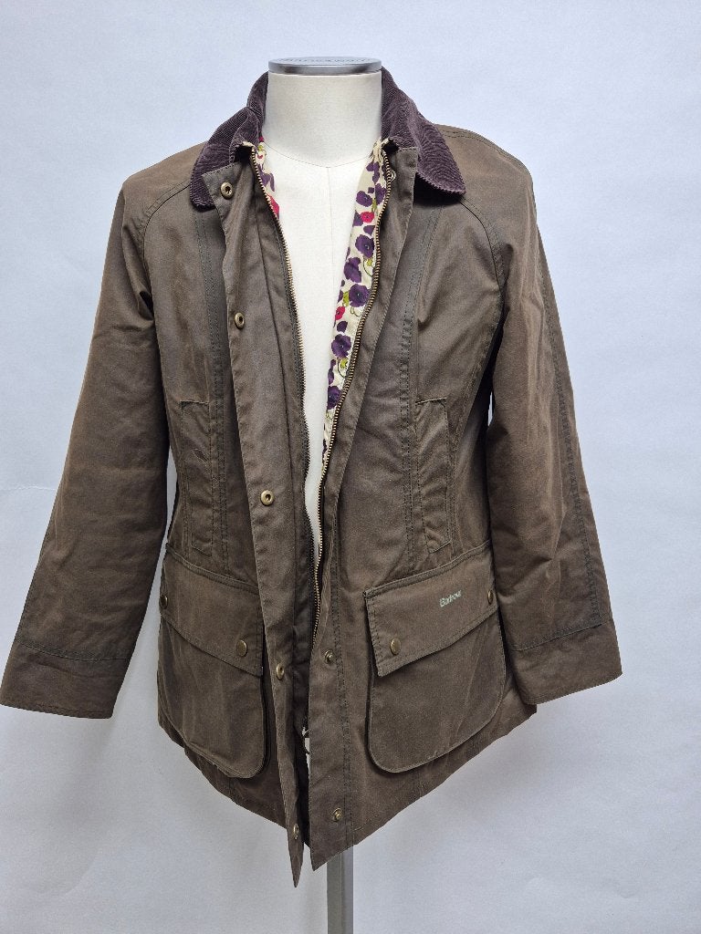 Barbour 'Printed Beadnell' dames wax jas, maat 40 top!, Maat 38/40 (M), Barbour, Bruin, Ophalen of Verzenden