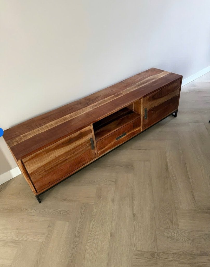 Tv-meubel mangohout - zo goed als nieuw, Ophalen, 150 tot 200 cm, Zo goed als nieuw, Minder dan 100 cm