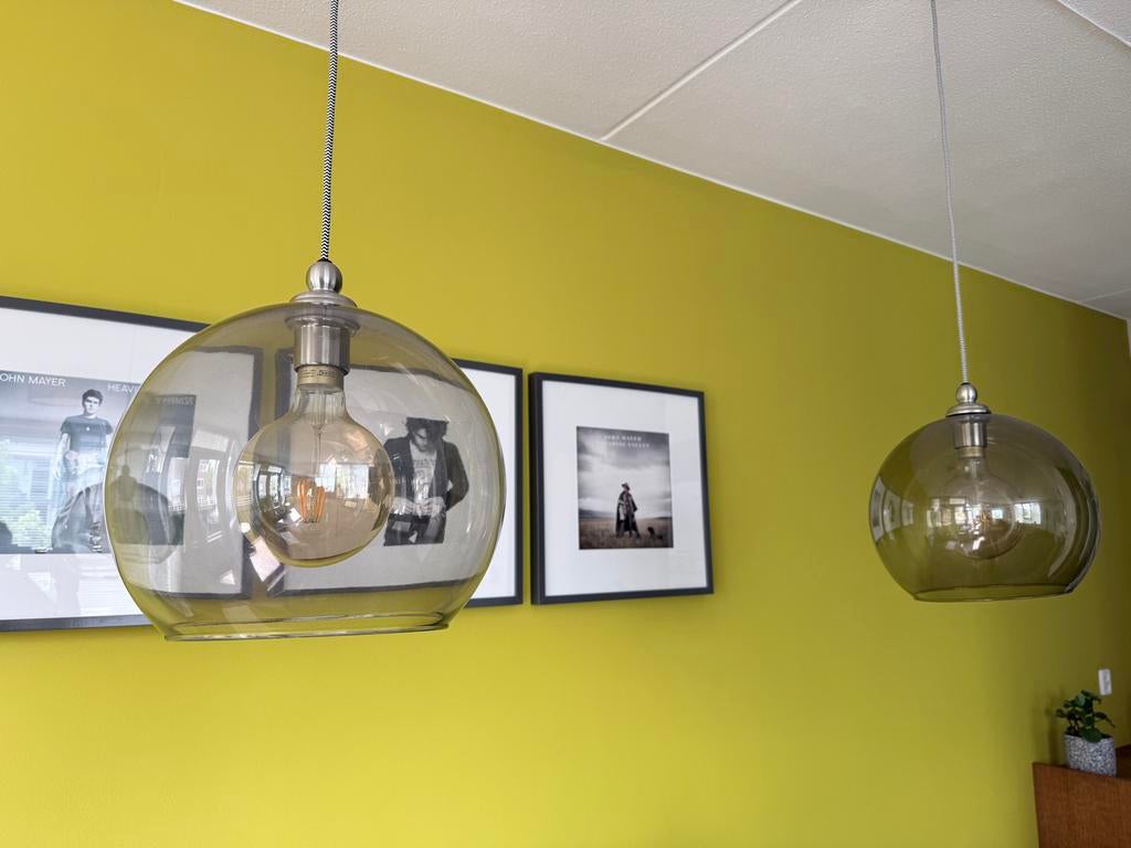 2x Glazen rook kleur hanglampenkappen, Overige kleuren, 25 tot 50 cm, Rond, Nieuw