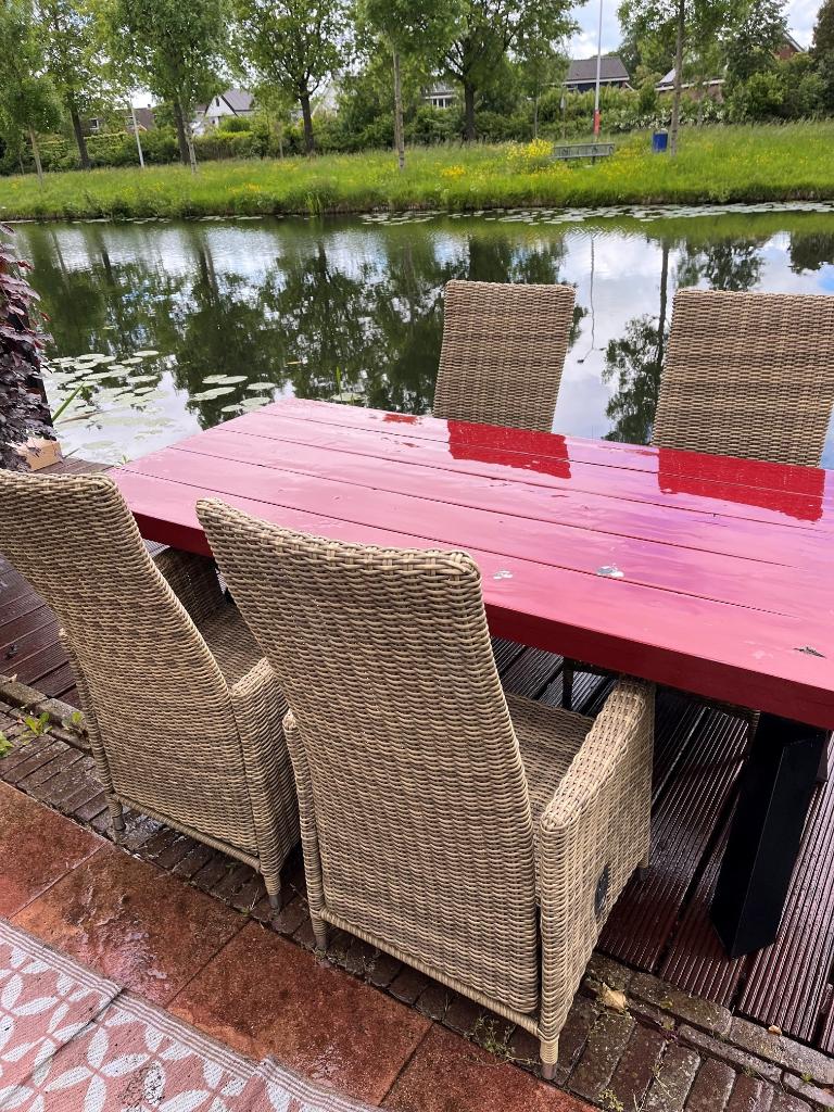Tuintafel met 4 verstelbare stoelen, Ophalen, Gebruikt, Rechthoekig, Kunststof