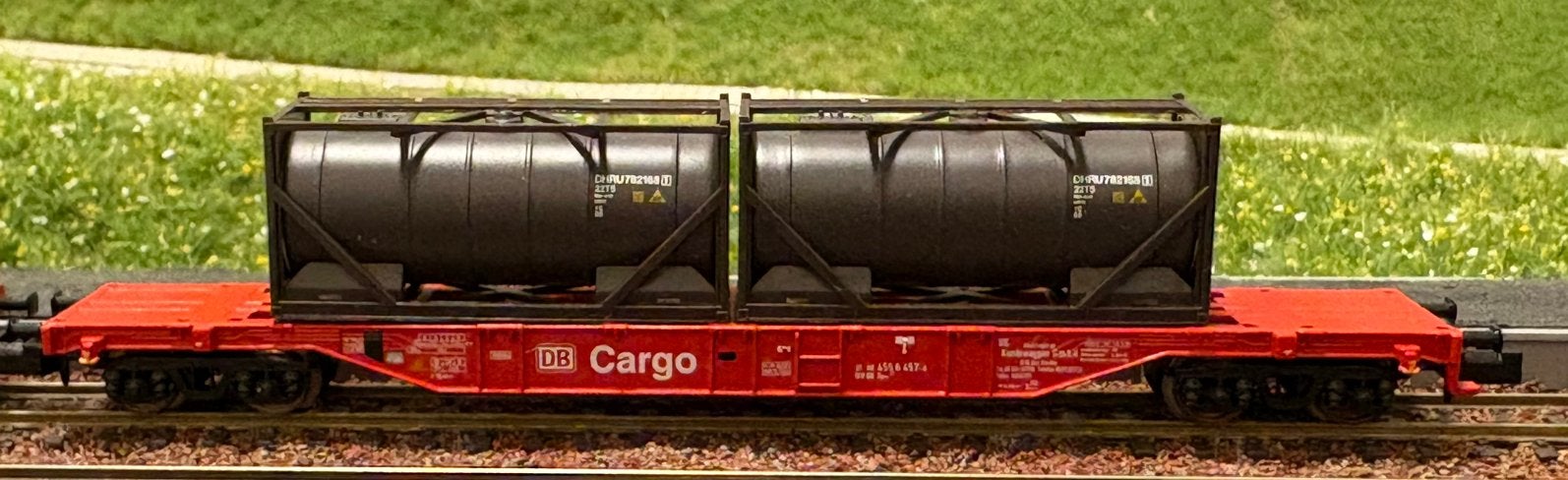 Minitrix DB cargo wagon met 2 Den Hartog tank containers, Gebruikt, Gelijkstroom, Trix, Wagon