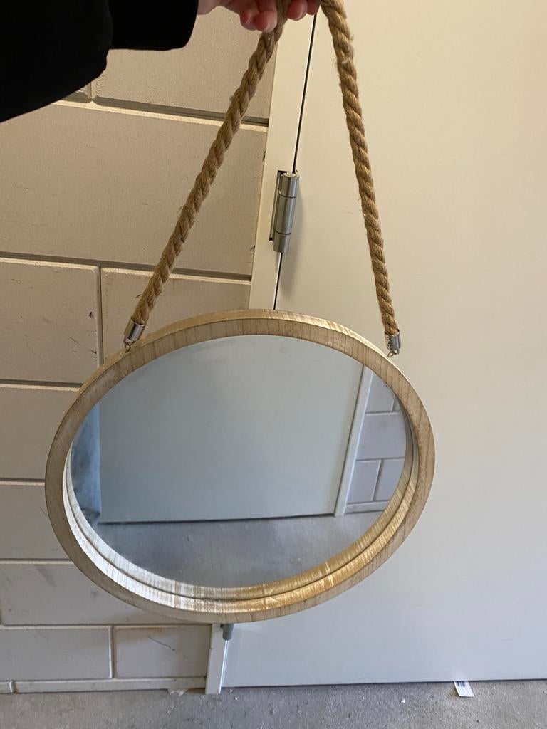 Ronde hang spiegel (ibiza style), Huis en Inrichting, Woonaccessoires | Spiegels, Ophalen, Minder dan 50 cm, Rond, Zo goed als nieuw